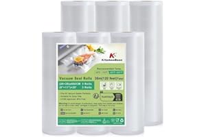 KITCHENBOSS Vacuum Sealer Bags for Food: 6 Pack 3 Rolls 11" x 20'+3 Rolls 8" x 20' Commercial Grade BPA-Free, Leakproof Great for Long-term Storage