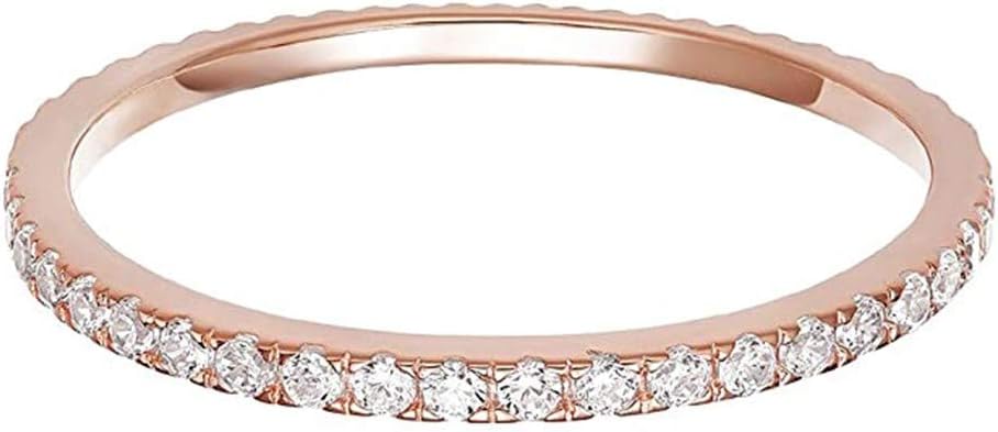 Haluo Dainty CZ Cubic Zirconia Simulated Diamond Stackable Ring Rhinestones Eternity Band Ring Wedding Engagement Ring Solitaire Anniversary Rings for Women Lady Bridal Wedding Jewelry