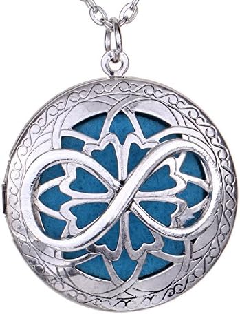 Aroma Locket Essential Oil Diffuser Antique Silver Peace OM Celtics Knots Flower Of Life Pendant Necklace + Bohemia Style Gift Pouch (XSH-535)