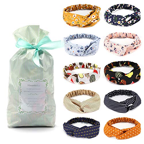 10 Pcs Boho Headbands for Women Flower Printing Twisted Criss Cross Elastic Head Wrap Cute Hair Accessories with a Gift Bag