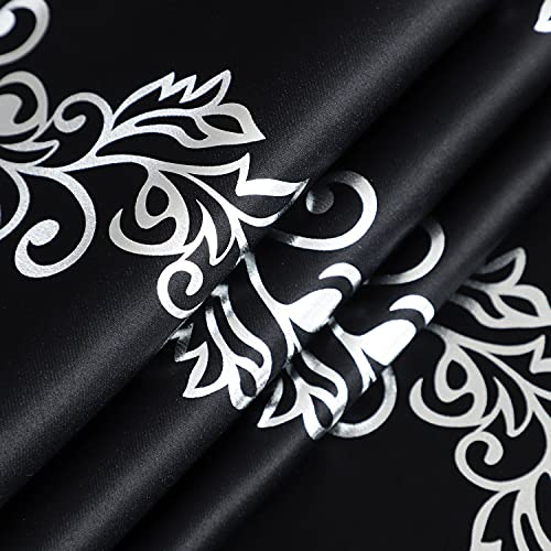 Estelar Textiler Blackout Window Curtains Silver Wave Flower Print Grommet Blackout Curtains Thermal Insulated Drapes Blinds for Bedroom Sliding Patio Door 38 x 84 Inch Black 2 Panels