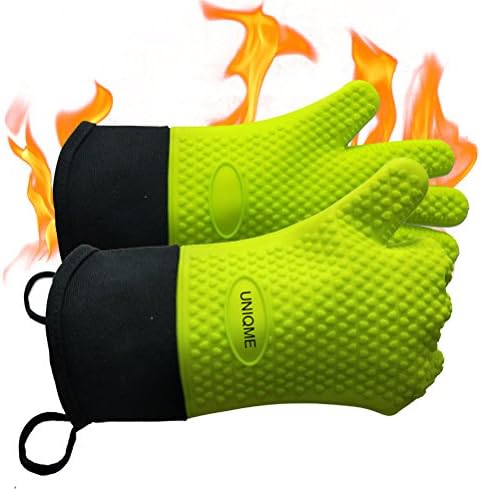 UNIQME BBQ Gloves Silicone Oven Mitts for Men Women, Heat Resistant Silicone Gloves for Cooking, Grilling, BBQ, Baking, Waterproof Insulated Kitchen Cooking Gloves Green