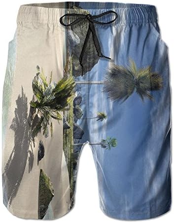 COOLSODAY Man's Beach and Coconut Trees Casual Stretch Board Short Trunk Quick Dry Shorts With Pockets