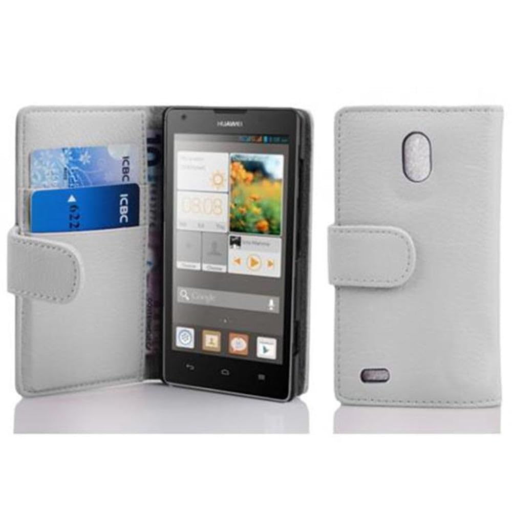 cadorabo Book Case works with Huawei ASCEND G700 in SNOW WHITE - with Stand Function and Card Slot made of Structured Faux Leather - Wallet Etui Cover Pouch PU Leather Flip — image 1
