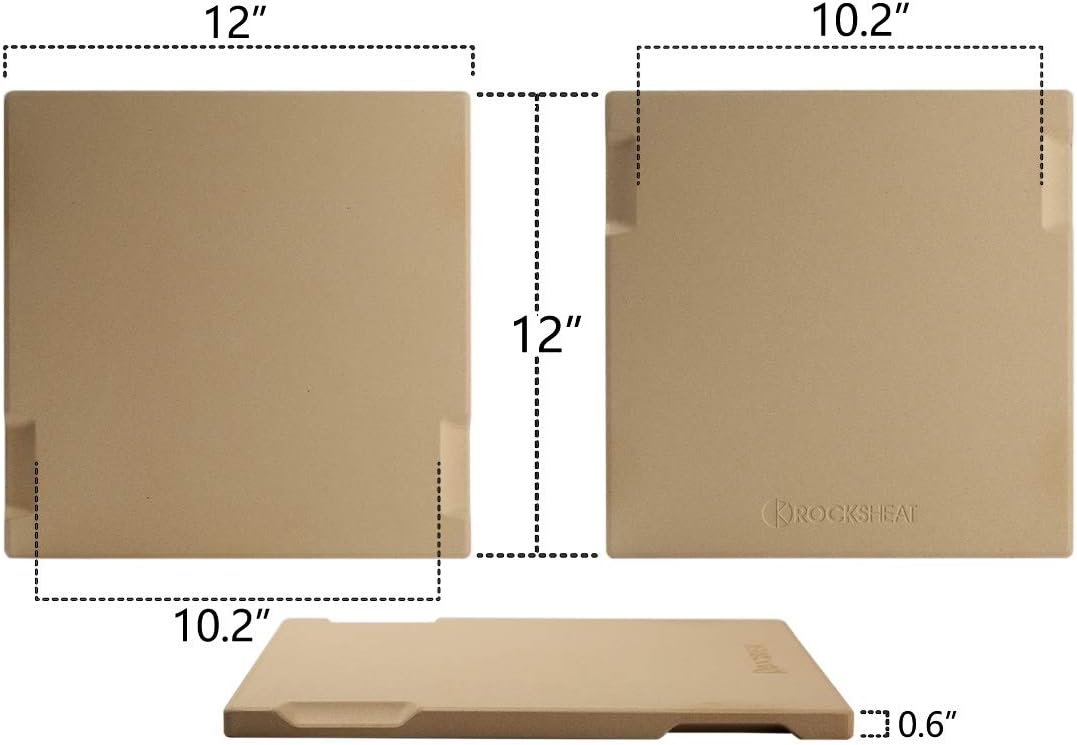 ROCKSHEAT Pizza Stone Baking & Grilling Stone, Perfect for Oven, BBQ and Grill. Innovative Double - Faced Built - in 4 Handles Design (12" x 12" x 0.6" Rectangular): Home & Kitchen