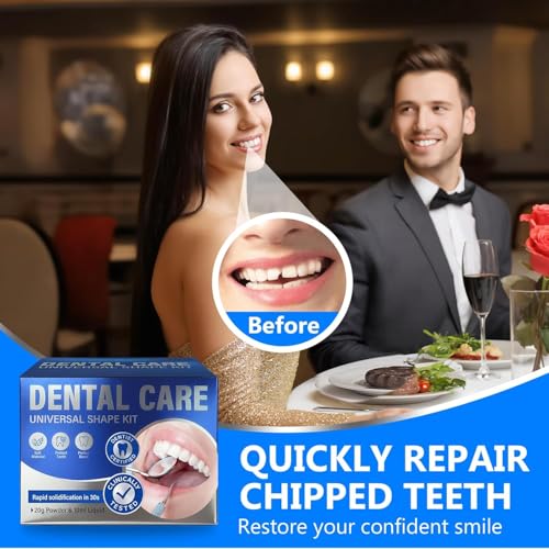 Tooth Filling Repair Kit, Temporary Tooth Repair Kit for Missing and Broken Teeth, with 4 Precision Tools, Natural Shade Emergency Smile Fix for Gaps and Chipped Molars