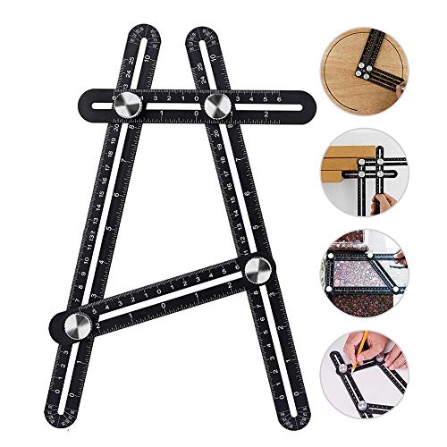 KEGOUU Multi Angle Measuring Ruler, Premium Aluminum Ultimate Template Tool/Layout Tool/Angle Finder Woodworking Tool/Flooring Angle Ruler for Handymen, Builders, Craftsmen, DIY-ers (4 sides, Black)