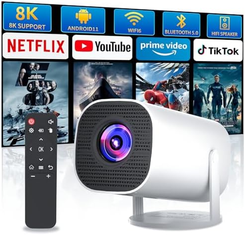 Sucetiho Mini Projector with WiFi and Bluetooth, Portable Outdoor Movie Projector Supports 4K/8K with Android System, Smart Proyector for Home Theater, Business Presentation, Gmaing