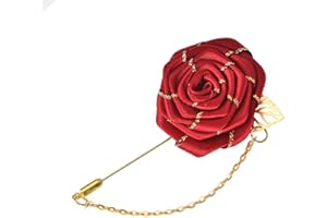 KILENER Rose Brooch Pin Cloth Rose Flower with Gold Leaf Brooch Suit Lapel Pins for Men Tassel Chain Brooch Rose Flower Pin Brooches for Men Suits Bridegroom Wedding Brooches Rose Pins