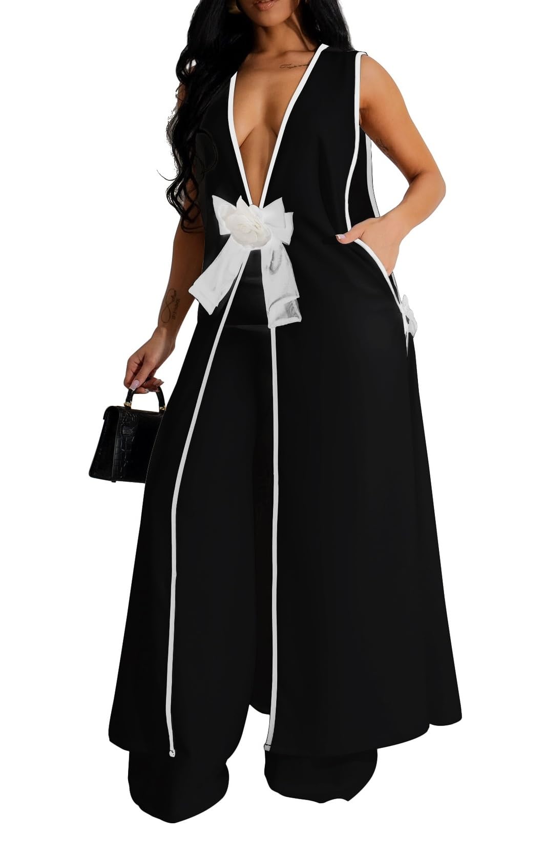 Photo 1 of ***PARTIAL SET TOP ONLY NO BOTTOMS*** Womens Sleeveless Suit Vest Dress Wide Leg Pants Business Casual Blazer Set Multi Pockets Overalls