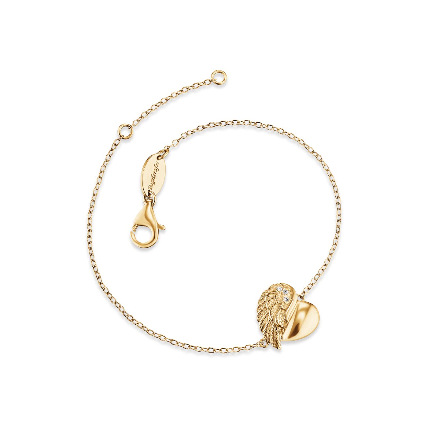 Engelsrufer Heartwing Bracelet for Women Gold Plated 925 Sterling Silver White Zirconia Length 16 cm (6.30") + 2 cm (0.79")