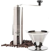 JavaPresse Manual Coffee Grinder Pour Over Bundle - Manual Burr Coffee Grinder with Pour Over Coffee Maker