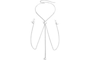 MODRSA non Piercing Nipple Chain for Women Fake Nipple Piercing Silver Adjustable Sexy non-Piercing Faux Body Chain Jewelry with Necklace for Women Men Comfortable Valentine's Day