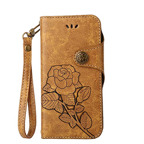 Moto G5 Protective Case, UNEXTATI Vintage Rose Pattern Stand PU Leather Flip Cover, Wallet Case Cover with Hand Strap for Moto G5 (Khaki)