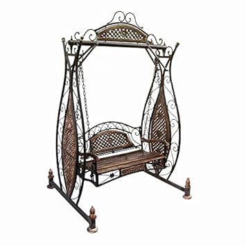 Crafts A to Z Wooden & Iron Carved,Decorative Foolding Garden Swing