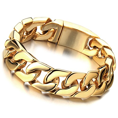 Top Quality Men's Golden Curb Chain Bracelet of Stainless Steel Polished