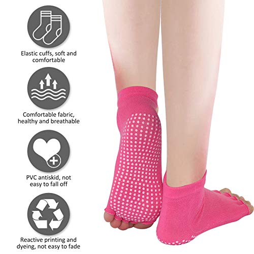 Echolife 4 Pairs Yoga Socks with Grips Non-Slip Toeless Low Cut Pilates Ballet Barre Socks Non-Skid Sticky Grip Sock for Girls Womens (Solid Half Toe)