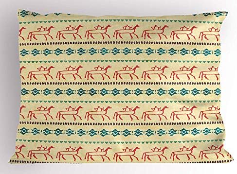 Tigeaslg Primitive Pillow Sham, Simplistic Cave Tribal Patterns Old Aged Neutral Borders Paint Style Print, Decorative Standard Queen Size Printed Pillowcase, 30 X 20 inches, Multicolor