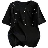 SweatyRocks Women's Plus Size Short Sleeve Pearl T Shirts Crew Neck Dressy Casual Tee Shirt