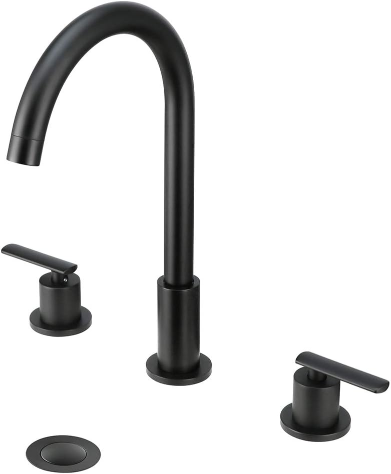 Fryotuc Waterfall Bathroom Sink Faucet Two Handle Three Hole Widespread 8 Inch Bathroom Faucet (Black)