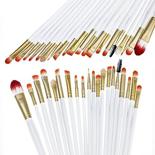 MELADY20pcs Multi-function White+Gold Pro Cosmetic Powder Foundation Eyeshadow Eyeliner Lip Makeup Brushes Sets