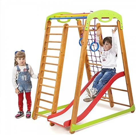 Kids Home Wooden Playground with Toboggan ˝Junior-1˝, Climbing net, Rings, Swedish Ladder