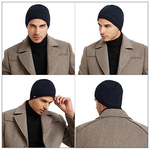 OMECHY Mens Watch Hat Winter Warm Knitting Hats Plain Cuffed Toboggan Beanie Skull Cap Navy - Thumbnail 3