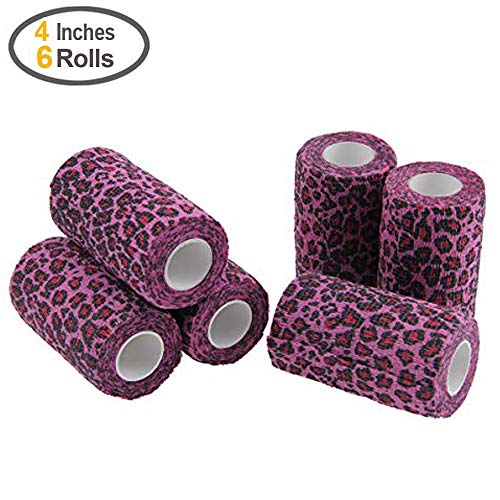 MUEUSS Vet Wrap Non-Woven Elastic Bandage Pet Animals Supply (Leopard Print, 4Inches/6 roll)