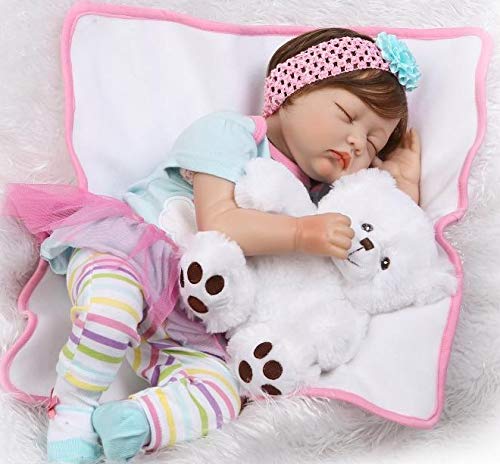 Pinky 55cm 22 Inch Sleeping Soft Vinyl Silicone Doll True Looking Realistic Reborn Doll Baby Girl Eyes Closed Magnetic Mouth Dummy Xmas Gift