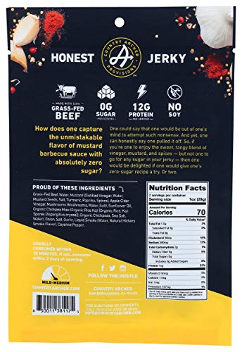 COUNTRY ARCHER MUSTARD BBQ GRASS FED BEEF JERKY, 2 OZ