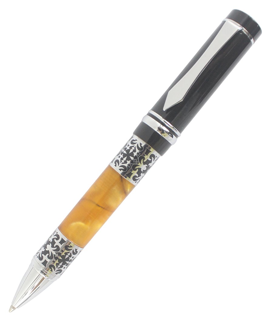 Abcsea Vintage Style? Carving Flower Shape Ballpoint Pen Silver Clip - Black and Orange