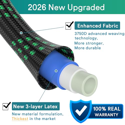 100 ft Expandable Garden Hose, 2026 New No Kink Retractable Water Hose 100ft, 10 Function Nozzle, Solid Metal Fittings, Durable Latex Core, Lightweight, Flexible for Gardening, Cleaning, Car Washing