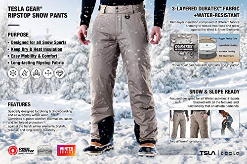 image for TSLA Men's Rip-Stop Snow Pants Windproof Ski Insulated Water-Repel Bot