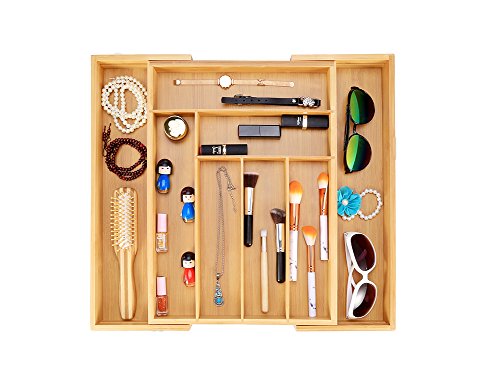 Bamboo Expandable Cutlery Drawer Organizer - Kitchen Utensil 8 Compartment Storage Wooden Flatware Holder, Cutlery Tray Adjustable Kitchen Drawer