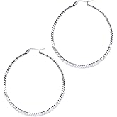 555Jewelry Medium Twisted Wire Round Woven Stainless Steel Hoop Earrings for Women