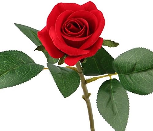 Artificial Rose Flowers,Fake Silk Bouquet for Wedding Party Baby Shower Home Decor DIY ,Pack of 1 (1, Red)