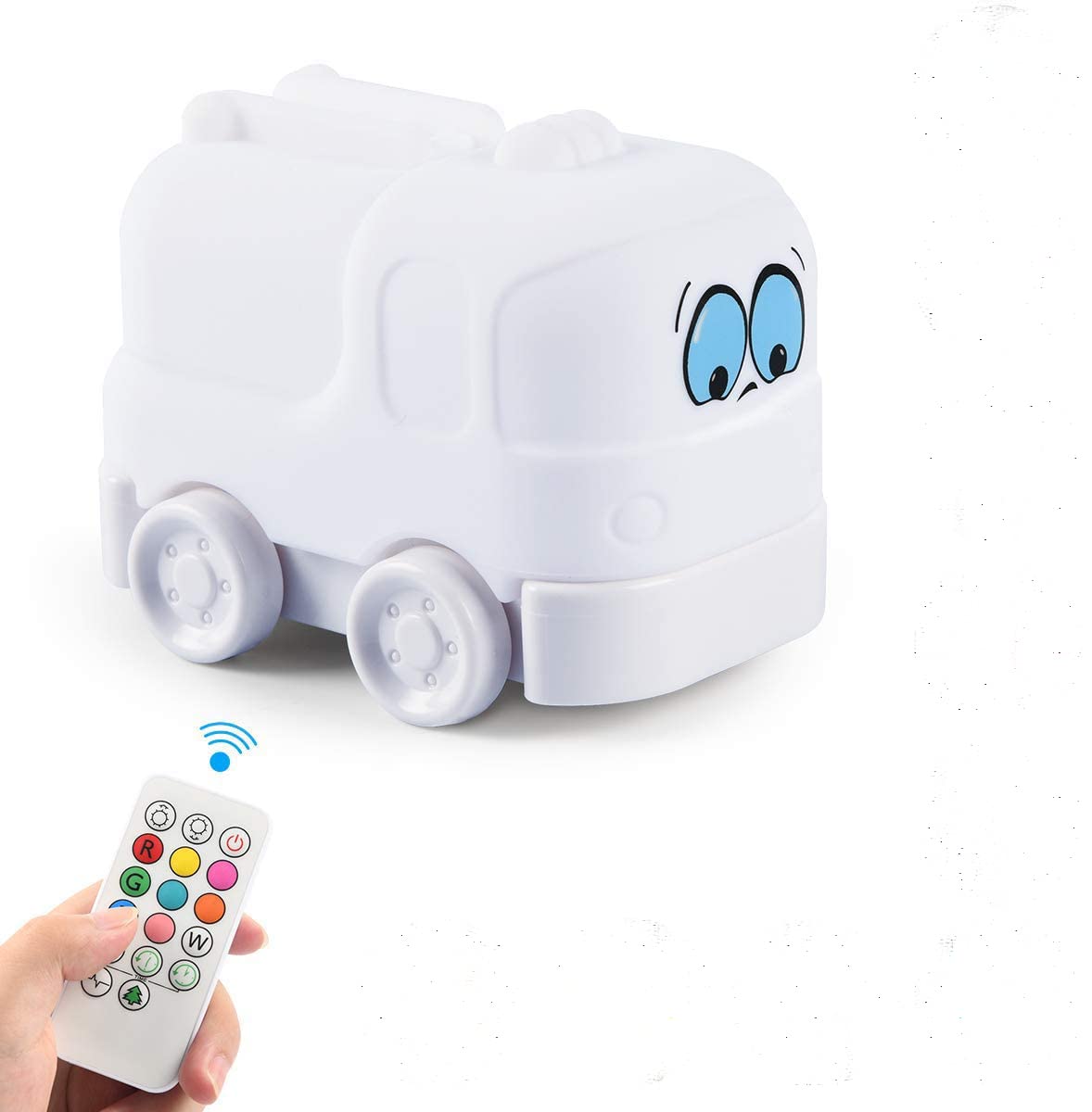 Tianhaixing Night Light Kids with Cute Car Design Children's Room LED Bedside Lamp with Changeable RGB Colors Rechargeable Night Light Compatible with Touch Control & Remote Control - Fire Truck