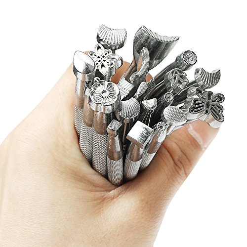 YISUN Leather Sewing Tools 48 Pieces Leather Tools Craft DIY Hand Stitching Kit with Groover Awl Waxed Thimble Thread for Sewing Leather, Canvas or Other Leathercraft Projects