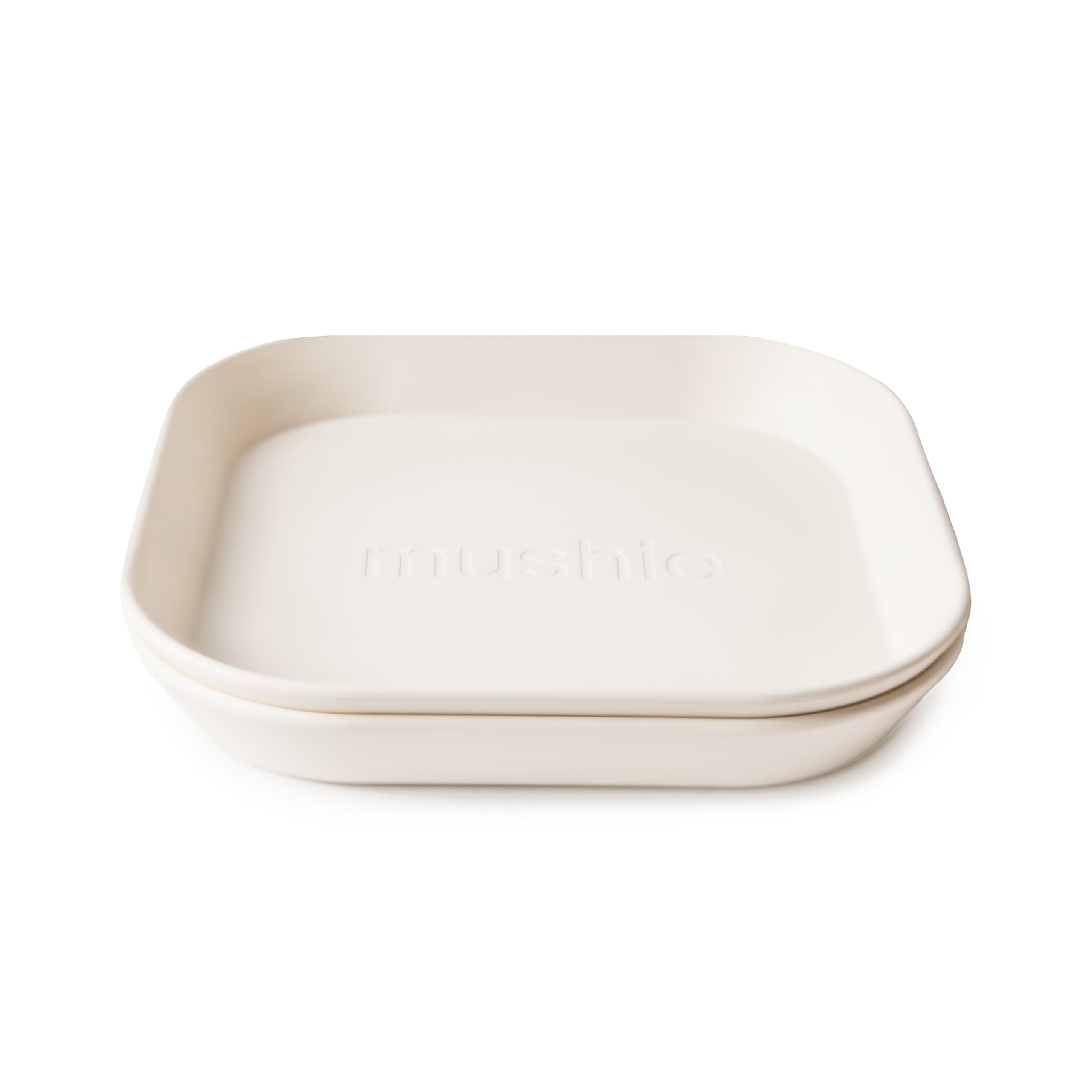 Mushie Dinnerware Plates for Kids | Tableware Set of 2 | Reusable BPA Free | Dishwasher & Microwave Safe | Made in Denmark | Square (Ivory)