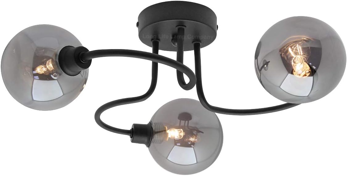 Modern Black 3 Way Spot Flush Ceiling Light Round Mini Globe Smoke