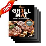 TIENO Non-Stick BBQ Grill Mats 16 X 13 Inches 0.20mm Thick For Charcoal, Electric And Gas Grills FDA Approved PFOA & BPA FREE Set Of 3