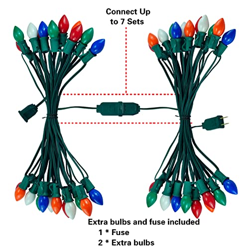 25FT C7 Christmas Lights, 25 Count Big Bulb Multicolor Incandescent