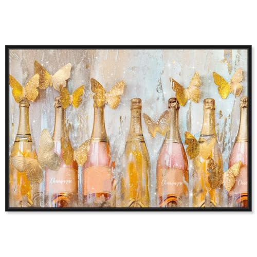 Art Remedy Golden Bright Campagne Line Canvas Fashion Illustration, Black Frame…