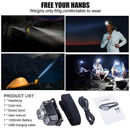 Stirnlampe LED Wiederaufladbar USB Kopflampe Stirnlampe Zoombar Wasserdicht Verstellbar Mini Stirnlampen mit Rotlicht… – Bild 8
