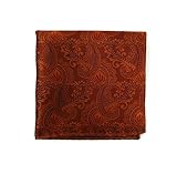 100% Woven Silk Burnt Orange/Rust Twill Paisley Pocket Square