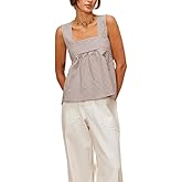 Women Y2k Going Out Tank Tops Gingham Square Neck Peplum Cami Tank Sleeveless Backless Shirt Bowtie Blouse Summer