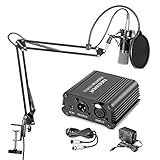 Neewer NW-700 Professional Condenser Microphone &amp; NW-35 Suspension Boom Scissor Arm Stand with XLR Cable and Mounting Clamp &amp; NW-3 Pop Filter &amp; 48V Phantom Power Supply with Adapter Kit ()