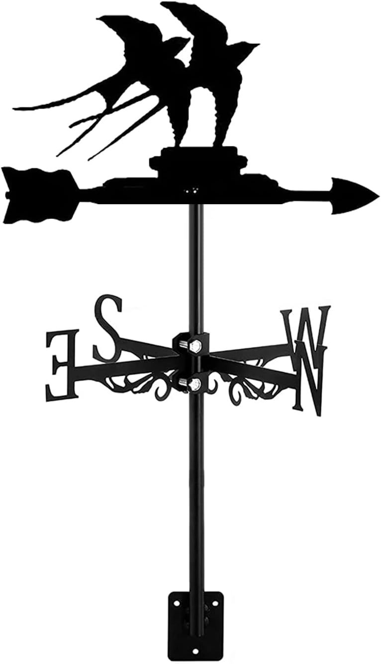 Weathervanes - ZNEL Weathervane with Roof Mount, Birds and Insects Ornament Wind Direction Indicator Stainless Steel Weathercock for Garden Scene Decor Farmhouse Patio Yard,Swallow