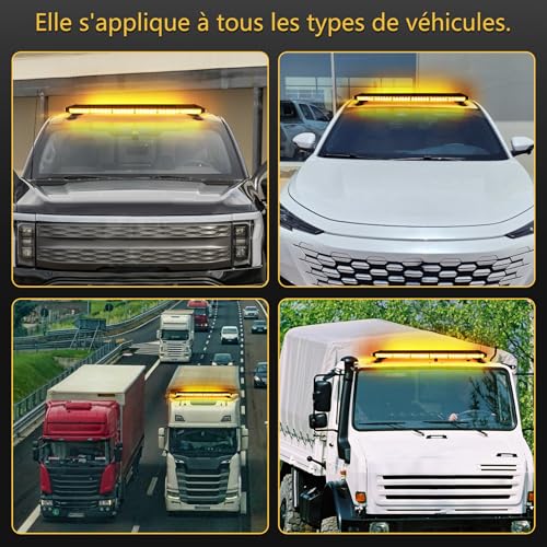 ROUTEKING 95 cm 80 LED Flashing Strobe Light Bar – 12 V/24 V Magnetic LED Beacon for Vehicle Car, Beacon with Magnetic Base (Amber)