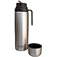 Gaucho Bruno Yerba Mate Flask - Thermal Drink Container with Precision Pour Spout for Water, Handle & Screw Lid - Insulated Canteen for Hot & Cold Beverage - Brushed Stainless Steel - 1 Litre Capacity